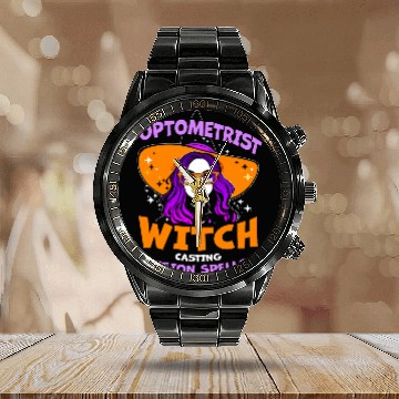 Discover Halloween Optometry Glasses Witch Eye Optician Doctor Womans Calendar Steel Band Watch
