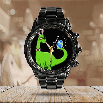 Discover Brontosaurus Bunny Ears Egg Easter Day Dinosaur Dino Boys 1 Calendar Steel Band Watch