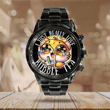 Discover Bubble Tea Kawaii Cat Boba Tea Calendar Steel Band Watch