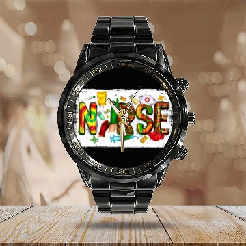 Discover Black nurses Afro Magic Melanin Black History Juneteenth Calendar Steel Band Watch