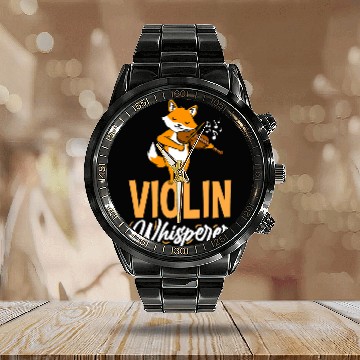 Discover Funny Violin Fox Lover Violin Whisperer Fox Violinist Zip Calendar Steel Band Watch