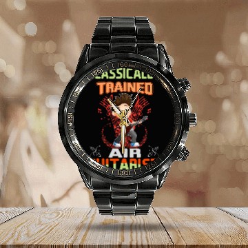 Discover Funny Guitar Classically Trained Air Guitarist Musician in Training Baseball Tees Calendar Steel Band Watch