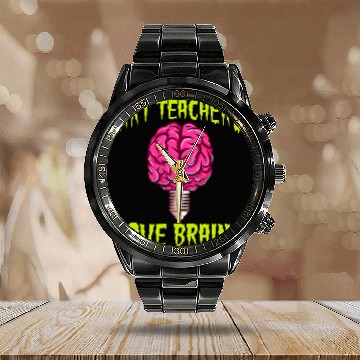 Discover Halloween Art Teacher Love Brains Zip Calendar Steel Band Watch
