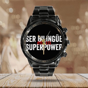 Discover ser bilingue es un superpoder bilingual spanish teacher Baseball Tees Calendar Steel Band Watch