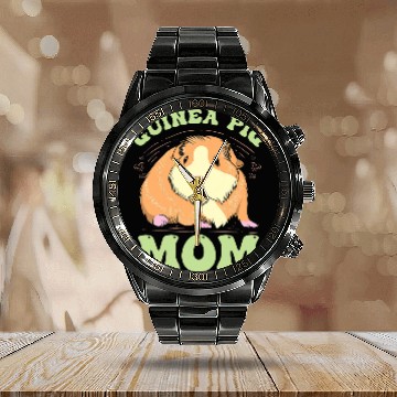 Discover Guinea Pig Mom 22 Zip Calendar Steel Band Watch