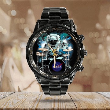 Discover Drums Drummer NASA Space Drum Playing Astronaut Drums Calendar Steel Band Watch