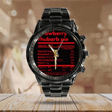 Discover Christmas Strawberry Rhubarb Pie Nutrition Fact Label Calendar Steel Band Watch