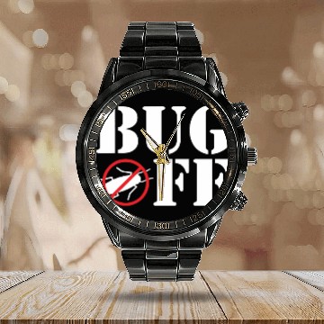 Discover Bug Off Exterminator Pest Control Calendar Steel Band Watch
