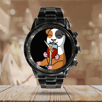 Discover Guinea Pig Drinking Wines Pet Calendar Steel Band Watch
