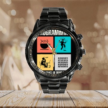 Discover funny Computer Science enthusiast Programming Its The Peace Calendar Steel Band Watch