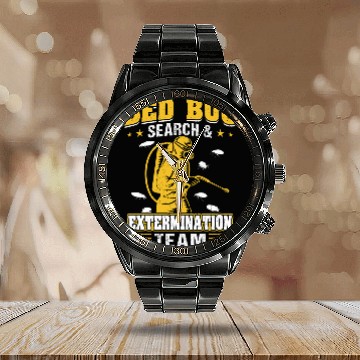 Discover Bed Bug Search and Extermination Team Pest Control Calendar Steel Band Watch