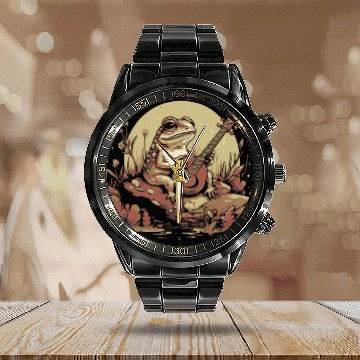 Discover Funny Banjo Cottagecore Toad Playing Banjo By Pond Calendar Steel Band Watch