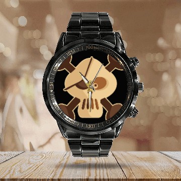 Discover Funny Skull and Crossbones Pirate Graphic Calendar Steel Band Watch