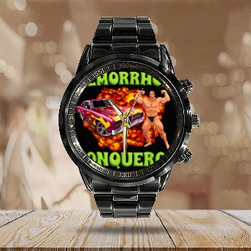 Discover Hemorrhoid Conqueror Funny Meme Weird Offensive Cringe Joke Calendar Steel Band Watch