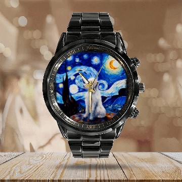 Discover Dog in starry night van gogh Maltese Zip Calendar Steel Band Watch