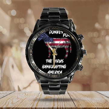Discover Funny Political  Donkey Liberal Bankrupt America Baseball Tees Calendar Steel Band Watch