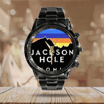 Discover Climbing Climber Jackson Hole Retro Mountain vintages Climbing Mountain Climb Calendar Steel Band Watch