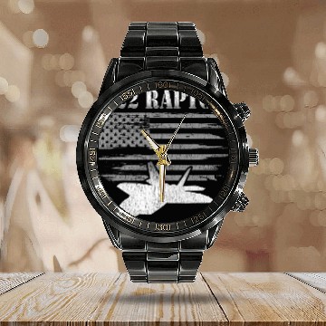 Discover F22 Raptor American Flag Pilot 1 Calendar Steel Band Watch