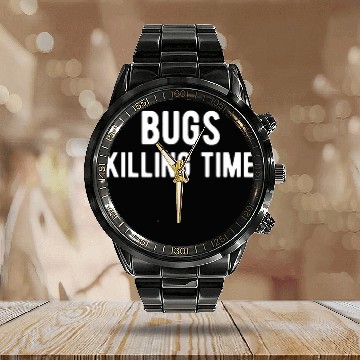 Discover Bug Killing Time Exterminator Calendar Steel Band Watch