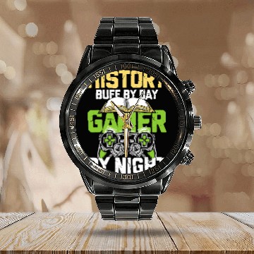 Discover History Buff By Day Gamer By Night Zip Calendar Steel Band Watch