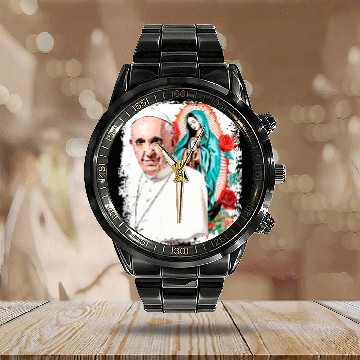 Discover Our Lady of Guadalupe Pope Francis Baseball Tees Calendar Steel Band Watch