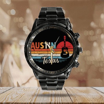 Discover Funny Guitar Retro Austin Texas Guitar Music Calendar Steel Band Watch
