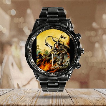 Discover USA Fighter Jet Battle Scene Military Fighter Pilot Calendar Steel Band Watch