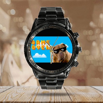 Discover Bull Mastiff Pet 8Bit Game Over Calendar Steel Band Watch