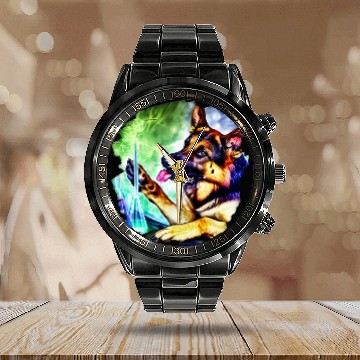 Discover German Shepherd Mad Scientist chemicalss Chemistry Science 3 Calendar Steel Band Watch