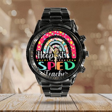 Discover Hoopiest SPED Teacher Polka Dot Boho Rainbow Happy Easter Calendar Steel Band Watch