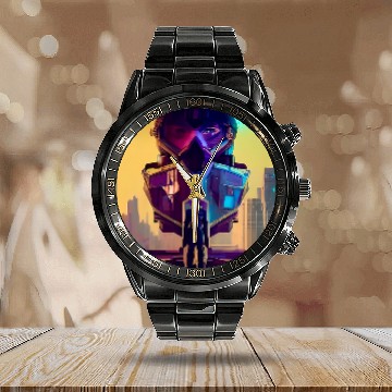 Discover Fighter Pilot Jet Graphic Novelty Style Gift Humor Funny Zip Calendar Steel Band Watch