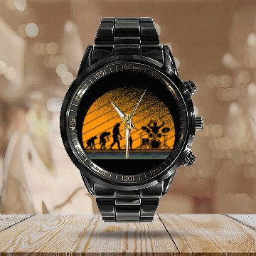 Discover Funny Drummer legend Evolution full moon Drumsticks Calendar Steel Band Watch