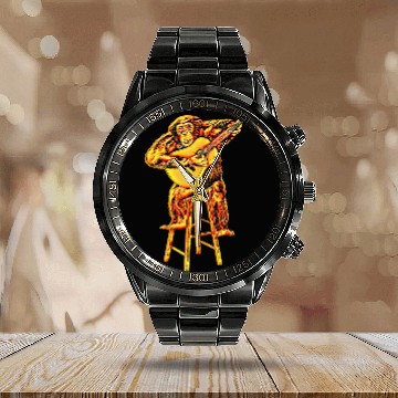 Discover Funny Guitar Lover Chimpanzee Playing Zip Calendar Steel Band Watch