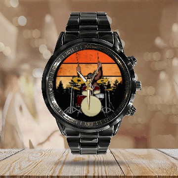 Discover Funny Drummer Retro bigfoots Drummer Art Funny Sasquatch Playing Drums Calendar Steel Band Watch