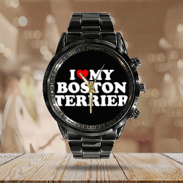 Discover Boston Terrier Pet I Love My Boston Terrier Calendar Steel Band Watch