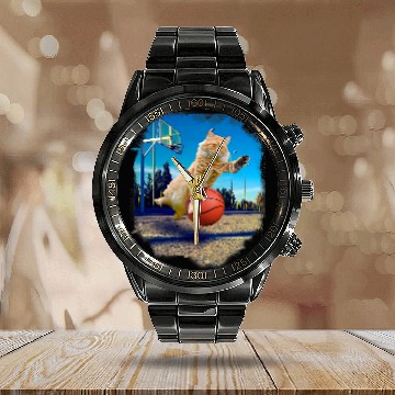 Discover Funny Basketball Maine Coon Cat Playing Baseball Tees Calendar Steel Band Watch