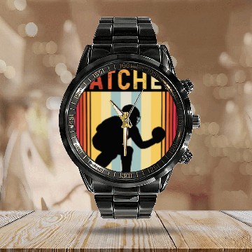 Discover Sport Baseball Retro Vintage Softball Baseball Catcher Baseball Tees Calendar Steel Band Watch