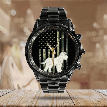 Discover Cockapoo Pet Dad Mom Camouflage USA Flag Calendar Steel Band Watch