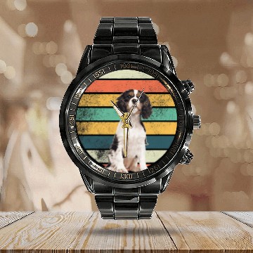 Discover English Springer Spaniel Pet Retro English Springer Spaniel Mom Dad Baseball Tees Calendar Steel Band Watch