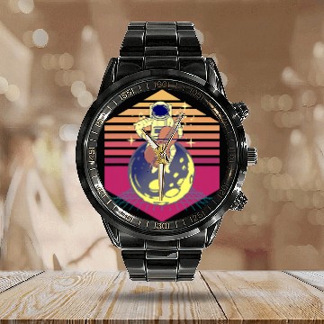 Discover Funny Cellist Astronauts Playing Cello Vintage Calendar Steel Band Watch