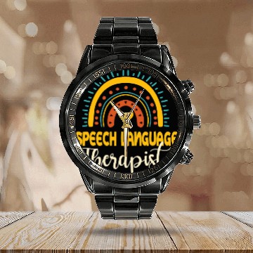 Discover Cute Speech Language Therapist Rainbow Design SLP Pathology Baseball Tees Calendar Steel Band Watch