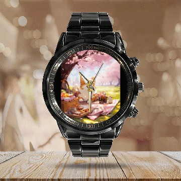 Discover Corgi Pet Cherry Blossom Funny Dog Picnic Calendar Steel Band Watch