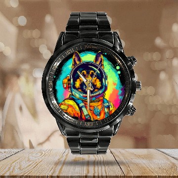 Discover German Shepherd Pet Astronauts German Shepherd Astronaut Spacesuit Space Helmet Retro Calendar Steel Band Watch