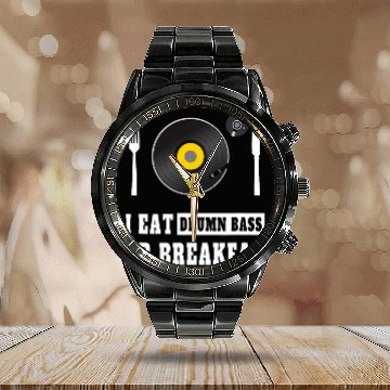 Discover Funny Drummer I Eat Drum Bass for Breakfast DNB Lover Calendar Steel Band Watch