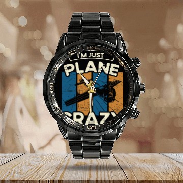 Discover Im Just Plane Airlines Airplane Aircraft Navigation Zip Calendar Steel Band Watch