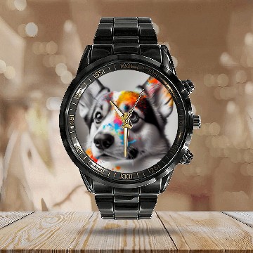 Discover Corgi Pet Colorful Gaze Corgi Charm 1 Calendar Steel Band Watch