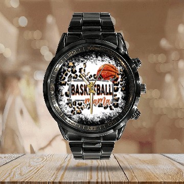 Discover Funny Basketball Mama leopard bleached basketball game day Calendar Steel Band Watch