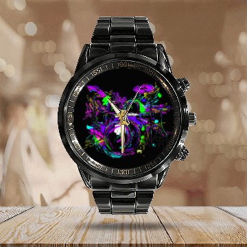 Discover Funny Drummer Rock and Roll Multicolor Drumset Drumming Calendar Steel Band Watch