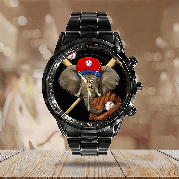 Discover Sport Baseball Elephant Pitcher Catcher Baseball Coaches Calendar Steel Band Watch