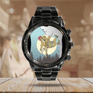 Discover capybaras Mammal rock climbing 8 Calendar Steel Band Watch